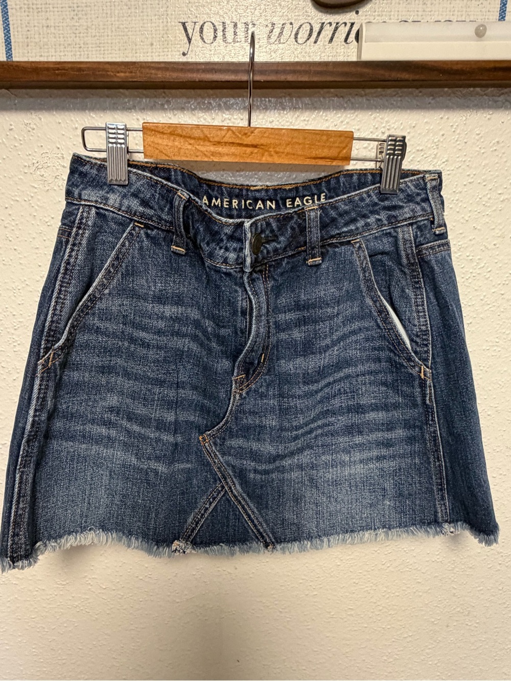 American Eagle Outfitters Indigo Denim Skirt with Contrast Stitching